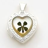Sterling Silver MOP (Mother of Pearl) with 4 Leaf Clover 2-frame Heart Locket with 20 inch Sterling Silver Chain