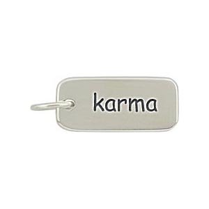 Rectangular Double Sided Engraved KARMA Charm or Pendant for Bracelets or Necklaces in Sterling Silver, #8359