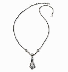 Tear Drop Silver Natural Seed Pearl Necklace - by Dahlia Vintage Jewelry Collection