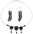 Girlfriend Gift Ideas Silver Black Onyx Earrings and Necklace (gnklcs279)