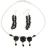 Girlfriend Gift Ideas Silver Black Onyx Earrings and Necklace (gnklcs279)