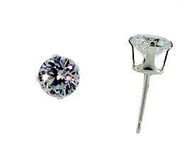 Sterling Silver 6 mm (1 Carat Size each) Brilliant Cut Cubic Zirconia Stud Earrings