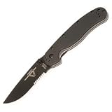 Ontario Knife Ontario Rat Series, Folding Knife with 3.25 Black Stainless Steel 1/2 Serrated Blade, & Black Nylon Handle, Overall Length 8.620.