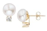 1/3 Carat White Topaz and Cultured Pearl 10K Gold Earrings