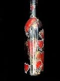 Hearts of Fire Design - Hand Painted - Wine Bottle with Hand Painted Stopper