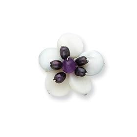 Sterling Silver Amethyst FW Cultured Pearl and Mother of Pearl Flower Pin by