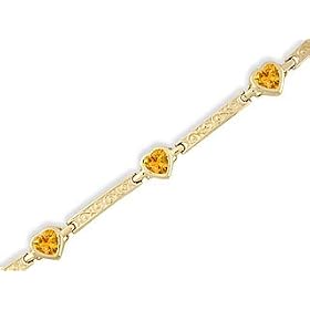 14K Yellow Gold Genuine Heart Citrine Bracelet by Jewels For Me