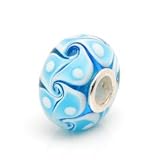 .925 Stamped Silver Core Dark and Light Blue Ocean Swirls Murano Glass Beads Charms Fit Pandora Chamilia Biagi Trollbeads Bracelets Design Your Own Jewelry