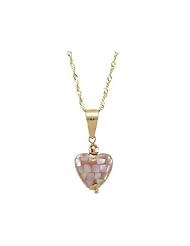 14k Yellow Gold Girls Pink Mother-of-Pearl Heart Necklace