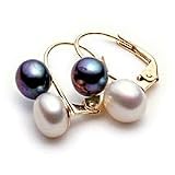 14k Gold, Black/white Pearl Earring