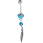 925 Turquoise Stone Heart Feather Dangle Belly Ring