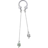 JEWELED SHAMROCKS Dangle Horse Shoe Circular Barbell