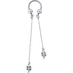 Jeweled Shamrocks Dangle Horse Shoe Circular Barbell