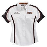 Harley Davidson Womens Chassis Mechanic's Shirt, Black or White, 100% Cotton Twill, colorblock design, button chest pockets, embroidered Screamin' Eagle and Harley graphics, Women's Black 98291-07VW, White 98292-07VW