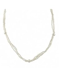 14K three strand freshwater cultured seed pearl necklace w/ 6-6.6mm freshwater cultured pearl stations, 17"