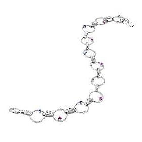 Forzieri Multicolor Sapphires and Diamonds 18K White Gold Link Bracelet by Forzieri