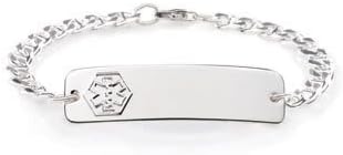 American Medical ID Sterling Silver Classic Womens or Kids Medical ID Bracelet with 8" curb chain