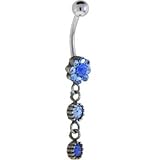 Antique Silver Light Blue - Sapphire Blue DAISY Dangle Belly Ring
