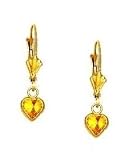 14k Yellow 5 mm Heart Citrine-Yellow CZ Drop Earrings