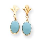 14k Oval Turquoise Dangle Earrings - Measures 18x5mm