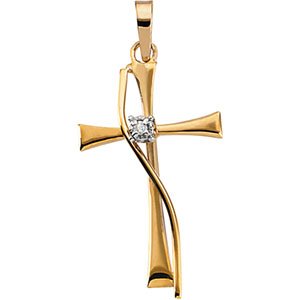 14K Yellow Gold CROSS PENDANT W DIAMOND - 21.00X13.50 MM