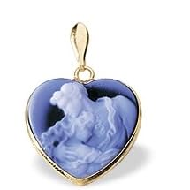 14K Yellow Gold Frame Agate Cameo Young Lovers Pendant - 3 4 x 3 4 by Netaya
