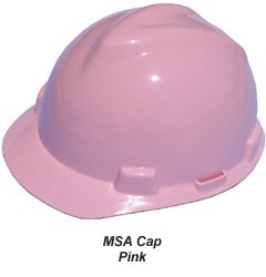 MSA V-Guard Cap Style Hard Hats with Pin Lock Suspensions - Pink