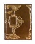 Art-Nouveau Leather Photo Album, Wedding Album, Scrapbook, Green and Gold Accent, Gift Boxed, 9.5x12