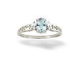 14K White Gold Genuine Oval Aquamarine and Diamond Filligree Ring