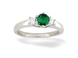 14K White Gold Round Created Emerald and Diamond 3-Stone Ring