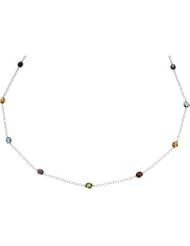 CleverEves Sterling Silver & 14K Yellow Gold 38.00 Inch 09.00X07.00 mm Gen Double Sided Checkerboard Amethyst, Swiss Blue Topaz, Citrine, Rhodolite Garnet & Peridot Station Necklace