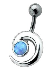 Whirlpool Belly Button Ring with Synthetic Blue Opal