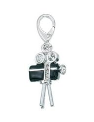 Genuine Zable (TM) Product. 925 Sterling Silver CZ and Enamel Movie Camera Clip-on Bead Charm. 100% Satisfaction Guaranteed.