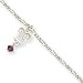 Sterling Silver Dark Pink Crystals Dangling Butterflies Anklet - 10 Inch