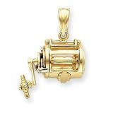 14k Two-tone 3-D Moveable Fishing Reel Pendant - Measures 32x30mm - JewelryWeb
