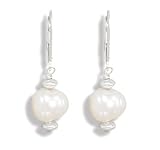 Cultured Freshwater Pearl and Sterling Silver Rondell Bead Lever Back Earrings