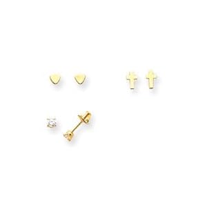 14k Cz Stud Tiny Heart And Small Cross