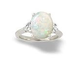 14K White Gold Genuine Oval Opal and Diamond Ring
