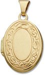 Review   / Etched Oval Locket in 14K Yellow Gold