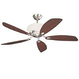 Monte Carlo 5OBR52BSD Orbit 52-Inch 5-Blade Ceiling Fan with Remote, Uplight, Light Kit and Mahogany Blades, Brushed Steel