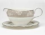 Noritake 4821416 Empire White - Rosella Taupe Gravy Boat with Tray 16-oz.