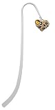 Tan Cheetah Print Heart Silver Plated Charm Bookmark with Topaz Swarovski Drop