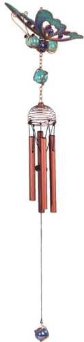 22.5 Inch Blue Flying Butterfly on Copper Gem Animal Wind Chime