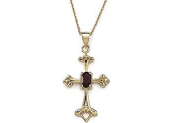 Signature 18 Garnet Cross Necklace 18KT GOLD OVER STERLING