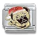 Clearly Charming Pug Puppy with Santa Hat Dog Breed Canine Collection Italian Charm 18k Gold by Casa D'Oro