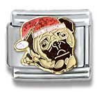Clearly Charming Pug Puppy with Santa Hat Dog Breed Canine Collection Italian Charm 18k Gold by Casa D'Oro