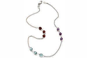 14K White Gold Diamond Cut 10 Anklet Bracelet, set with multi-colored semi-precious stones