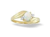14K Yellow Gold Genuine Oval Opal and Diamond Ring