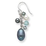 Sterling Silver Blue Crystals/FW Cultured Peacock/White Pearl Earrings