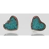 Tiny Turquoise Heart Stud Earrings in Sterling Silver, #2517